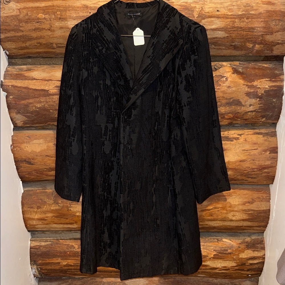 🖤Gorgeous Eileen Fisher Black Textured Open Jacket with silk lining & pockets